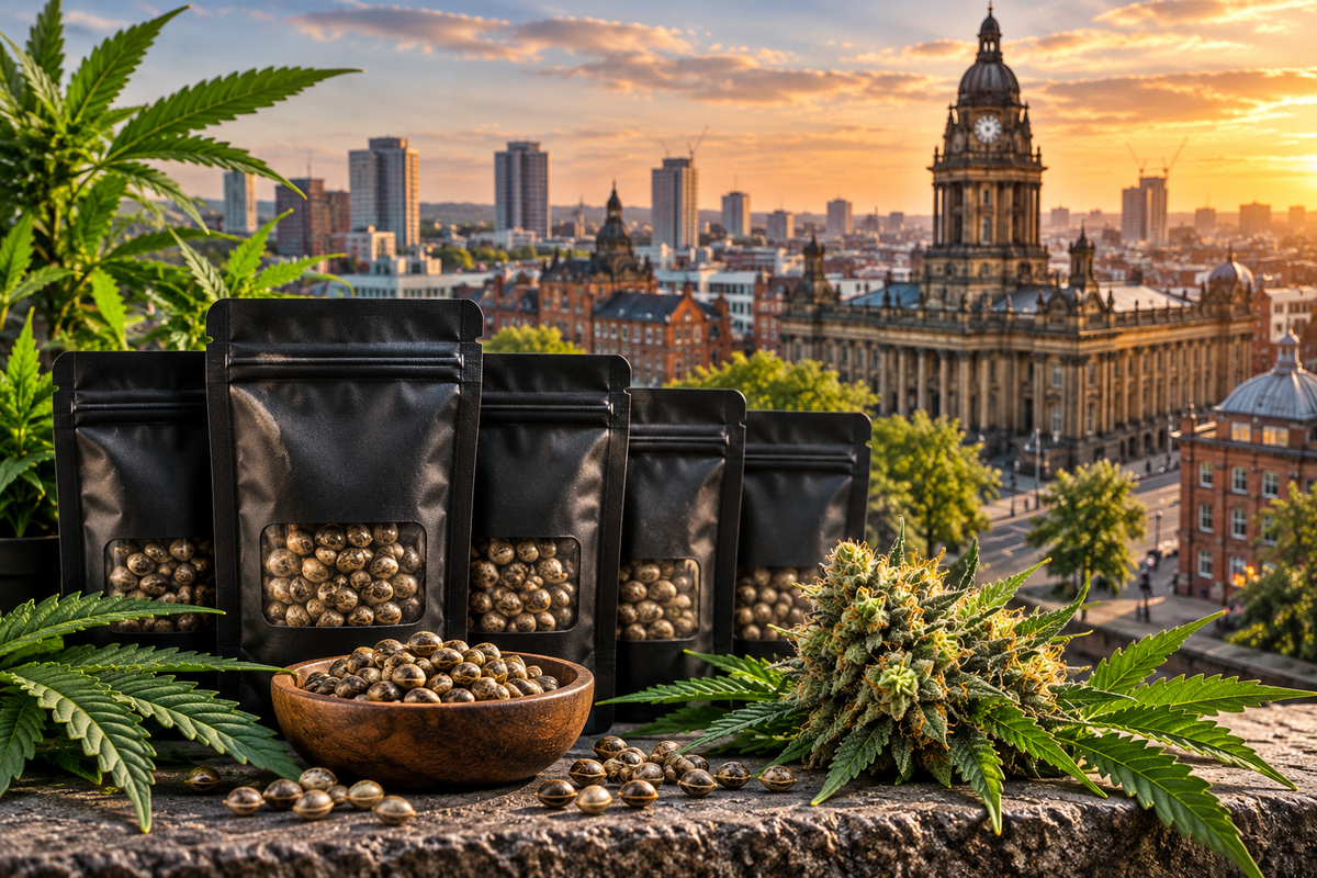 High Grade Seeds Stardawg collection with Leeds skyline